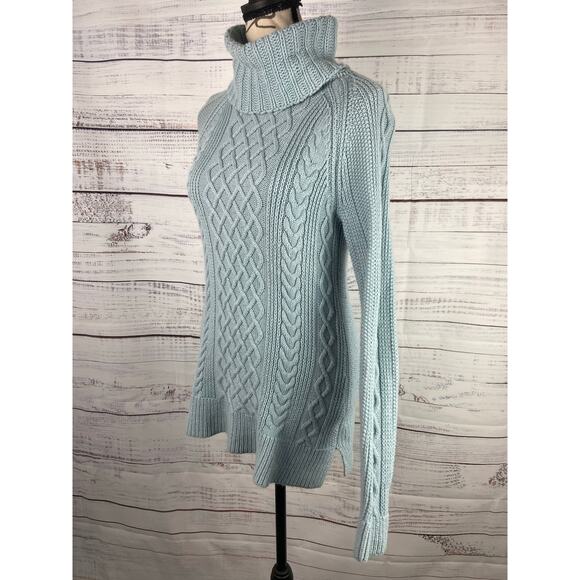 Talbots Cable Knit Sweater Womens Pp Blue Turtleneck Long Slv Cashmere Blend - Picture 5 of 10